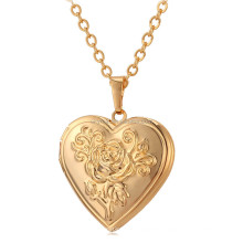 Photo Frame Memory Locket Pendant Necklace Silver/Gold Color Romantic Love Heart Vintage Rose Flower Jewelry Women Gift